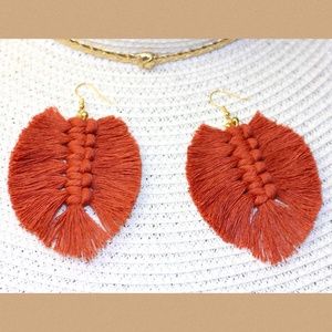 Rust/Burnt Orange Macramé Feather Earrings